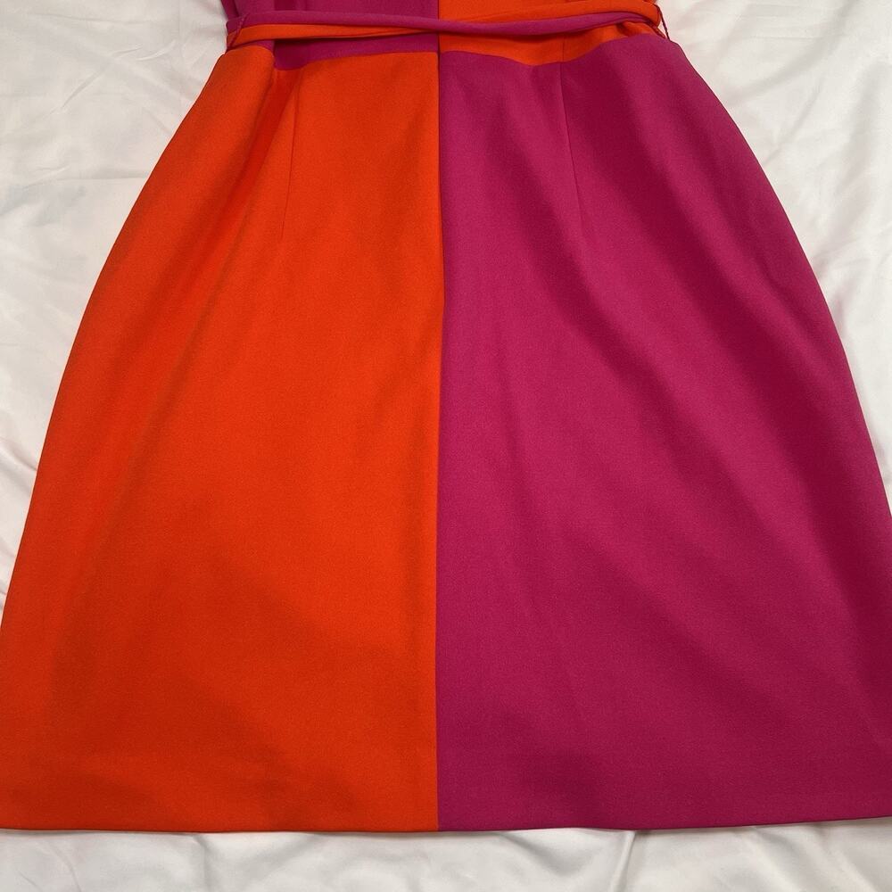 Trina Turk Coco Dress Size 8 Pink Orange Colorblock Sunset Sleeveless Tie Belt - Picture 10 of 12